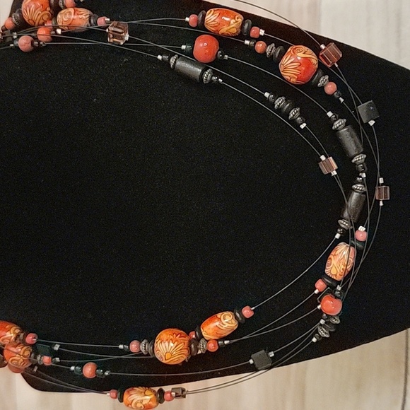 Multistrand Black wire and Beaded Necklace - Picture 4 of 4